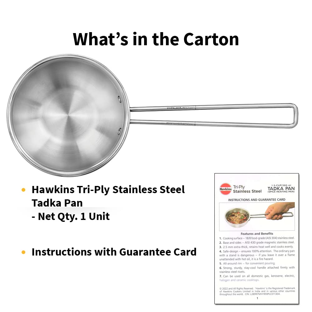 Hawkins Cup Tadka Pan Triply Stainless Steel Pan, Silver