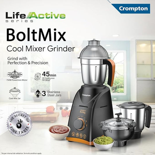 Crompton BoltMix Cool Mixer Grinder with kitchen background