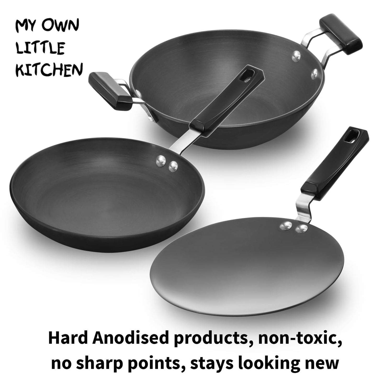 Hawkins Futura Cookware 3-Piece Toy Kitchen Set Toy Deep-Fry Pan, Frying Pan & Tava for Kids