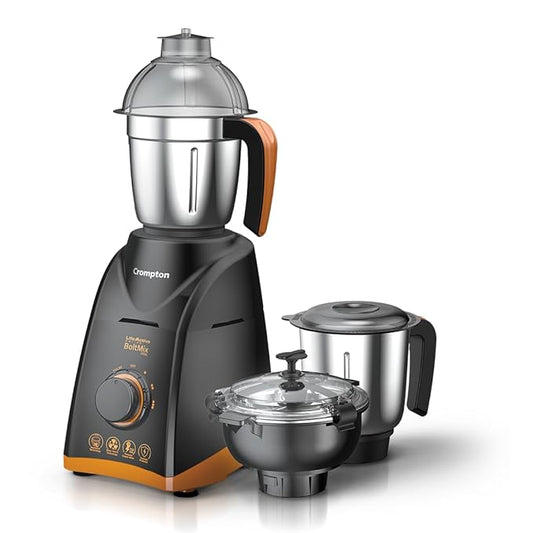 Crompton kitchen mixer grinder with attachments on a white background