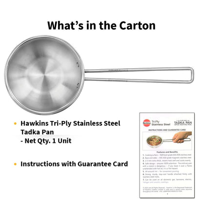 Hawkins Cup Tadka Pan Triply Stainless Steel Pan, Silver