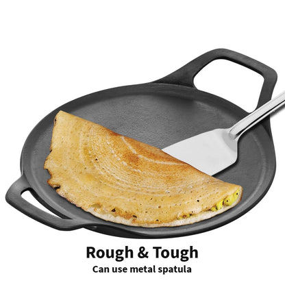 Hawkins Futura Cast Iron Dosa Tava Pre-Seasoned Cast Iron Flat Tawa for Roti, Dosa, and Pancakes