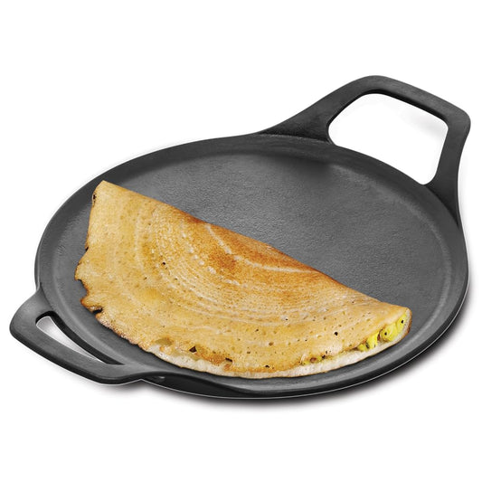 Hawkins Futura Cast Iron Dosa Tava Pre-Seasoned Cast Iron Flat Tawa for Roti, Dosa, and Pancakes