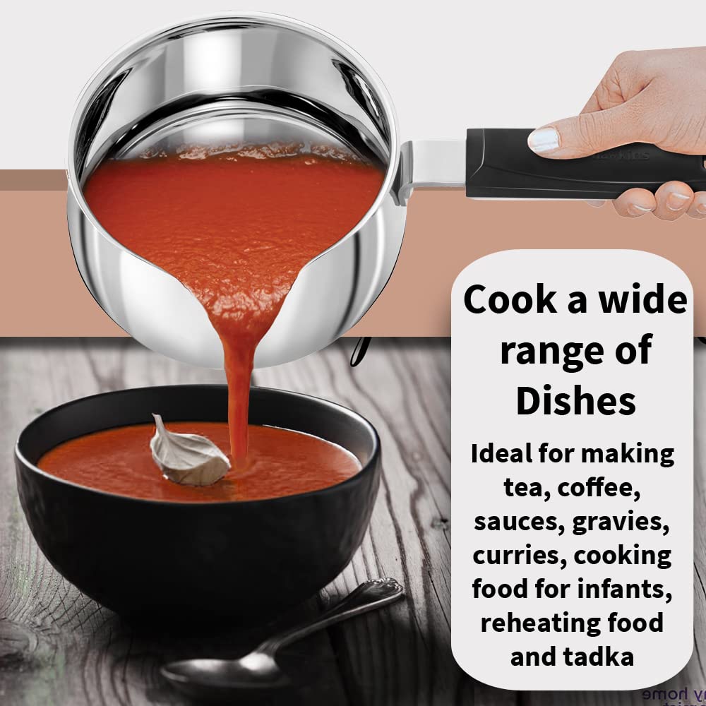 Hawkins Tpan  Stainless Steel Tea Pan with Glass Lid, Induction Sauce Pan, Non-Stick Chai Pan