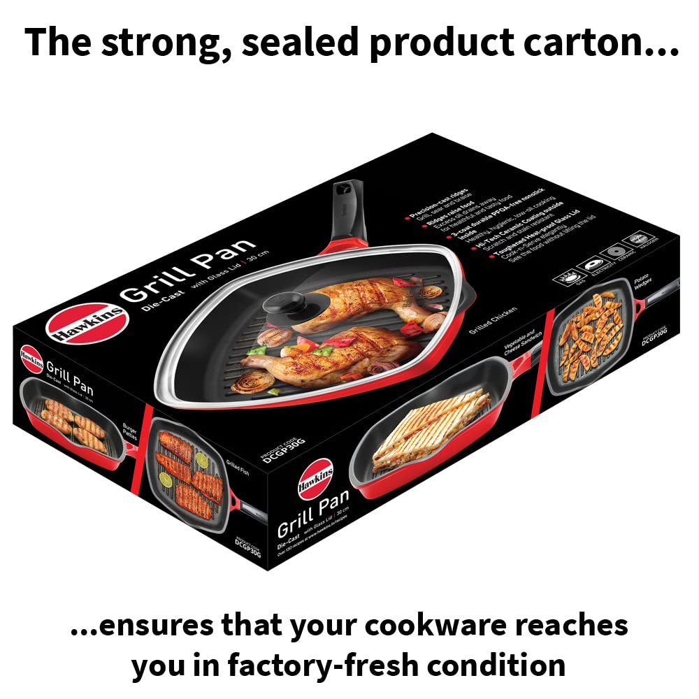 Hawkins Grill Pan Non Stick Die-Cast Grilling Pan with Glass Lid, Ceramic Coated Square Roast Pan for Gas Stove