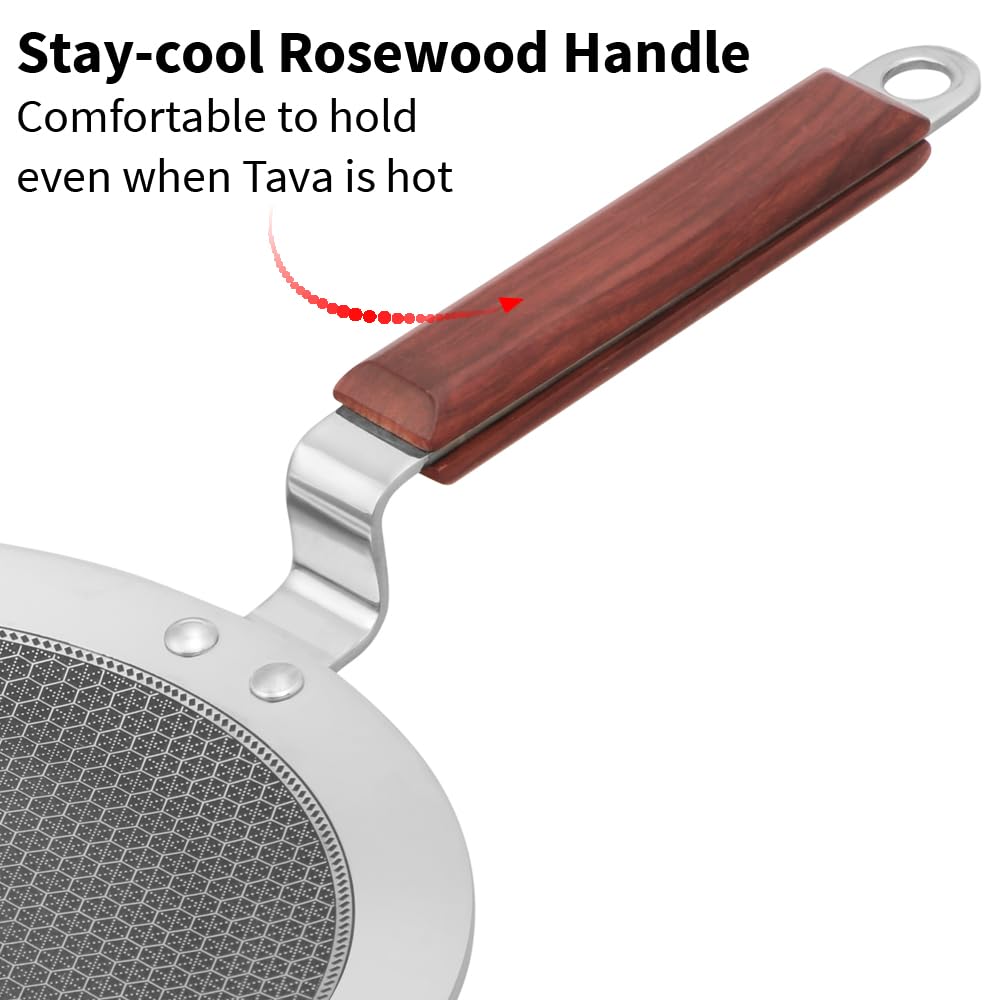 Hawkins Paratha Tava Triply Stainless Steel Shielded Nonstick Tawa with Rosewood Handle