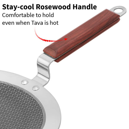 Hawkins Paratha Tava Triply Stainless Steel Shielded Nonstick Tawa with Rosewood Handle