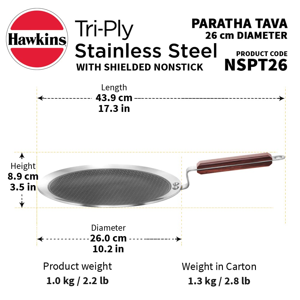 Hawkins Paratha Tava Triply Stainless Steel Shielded Nonstick Tawa with Rosewood Handle