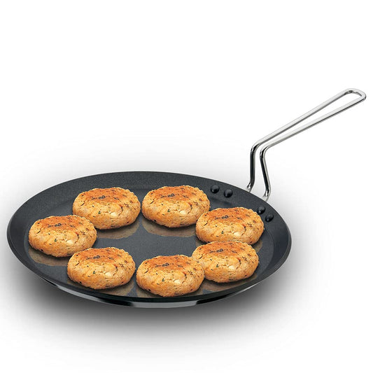 Hawkins Futura Flat Tava Non Stick Tawa with Stainless Steel Handle, Flat Pan with Rim for Pancakes, Roti, and Dosa