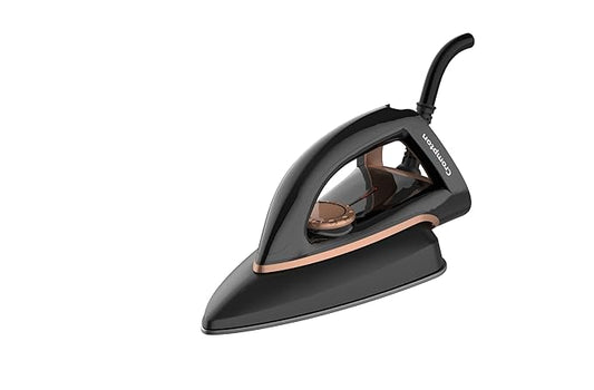 Black and rose gold iron on a white background