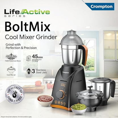 Crompton BoltMix Cool Mixer Grinder with kitchen background