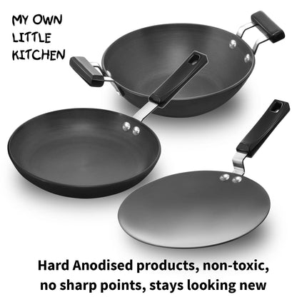 Hawkins Futura Cookware 3-Piece Toy Kitchen Set Toy Deep-Fry Pan, Frying Pan & Tava for Kids