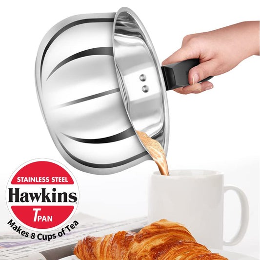 Hawkins Tpan  Stainless Steel Tea Pan with Glass Lid, Induction Sauce Pan, Non-Stick Chai Pan