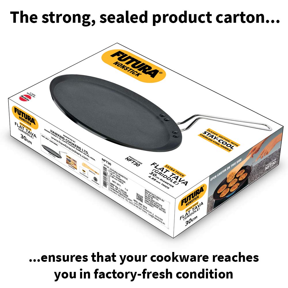 Hawkins Futura Flat Tava Non Stick Tawa with Stainless Steel Handle, Flat Pan with Rim for Pancakes, Roti, and Dosa