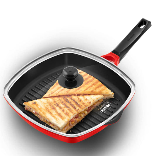 Hawkins Grill Pan Non Stick Die-Cast Grilling Pan with Glass Lid, Ceramic Coated Square Roast Pan for Gas Stove