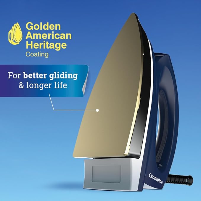 Crompton Blue iron with Golden American Heritage coating on a blue background
