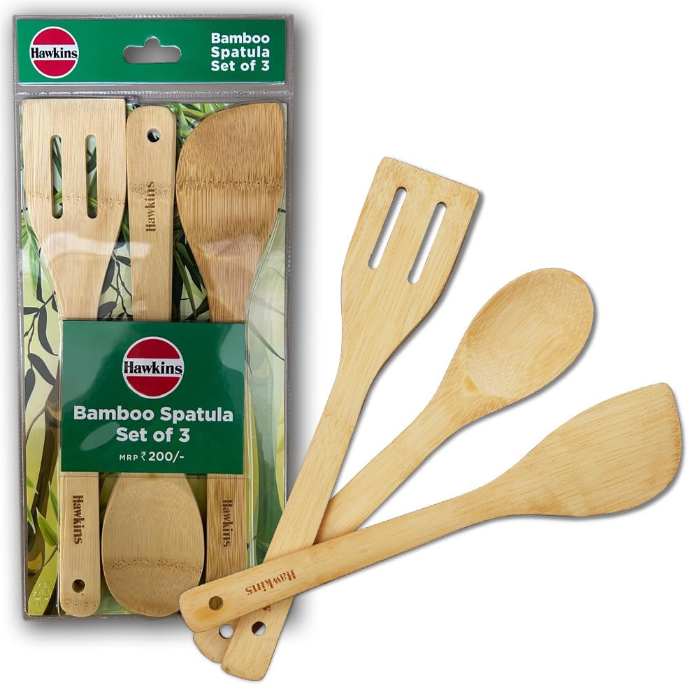 Hawkins Bamboo Spatula Set of 3 Natural Handmade Bamboo Kitchen Tools, Ladles, Turners, Flippers, Scrapers & Servers for Nonstick Cookware