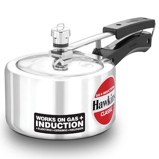 Hawkins pressure cooker on a white background