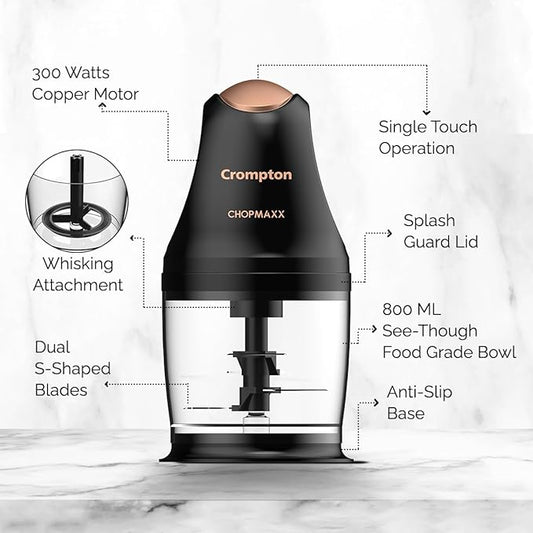 Crompton Chopmaxx chopper with features highlighted on a white background