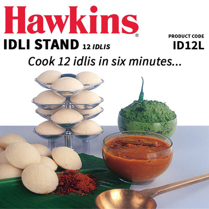 Hawkins Idli Stand Suitable for 3, 5 Litre Cooker, Makes 12 Idlis, Stainless Steel Idli Maker