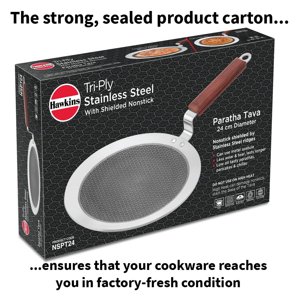 Hawkins Paratha Tava Triply Stainless Steel Shielded Nonstick Tawa with Rosewood Handle