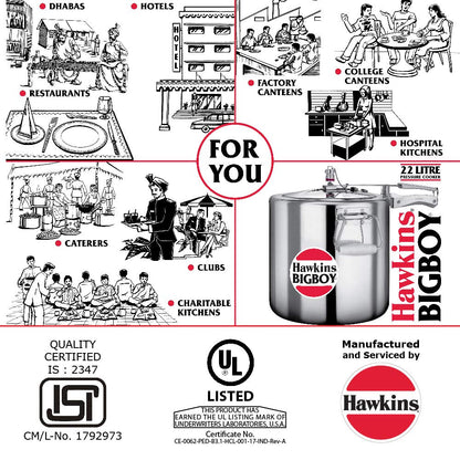 Hawkins Bigboy Aluminium Pressure Cooker Large Capacity Cooker