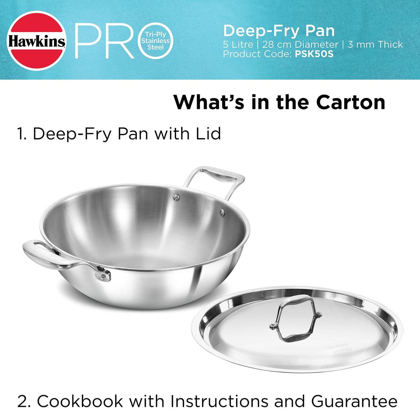 Hawkins Pro deep-fry pan with lid on a white background
