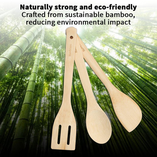 Hawkins Bamboo Spatula Set of 3 Natural Handmade Bamboo Kitchen Tools, Ladles, Turners, Flippers, Scrapers & Servers for Nonstick Cookware