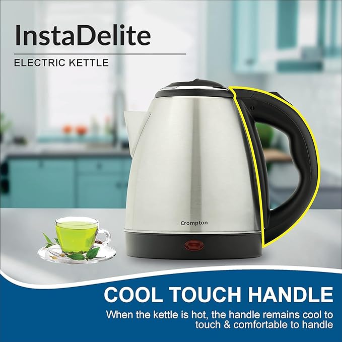InstaDelite electric kettle with a cool touch handle on a kitchen counter.