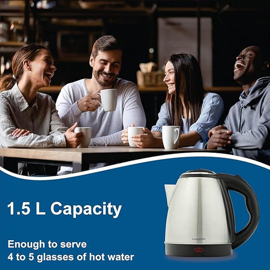 People enjoying a cup of coffee with a kettle on a blue background