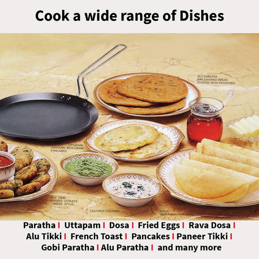 Hawkins Futura Flat Tava Non Stick Tawa with Stainless Steel Handle, Flat Pan with Rim for Pancakes, Roti, and Dosa