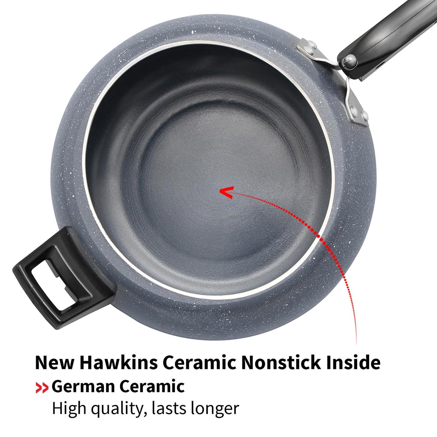 Gray ceramic nonstick cookware with text highlighting German ceramic quality