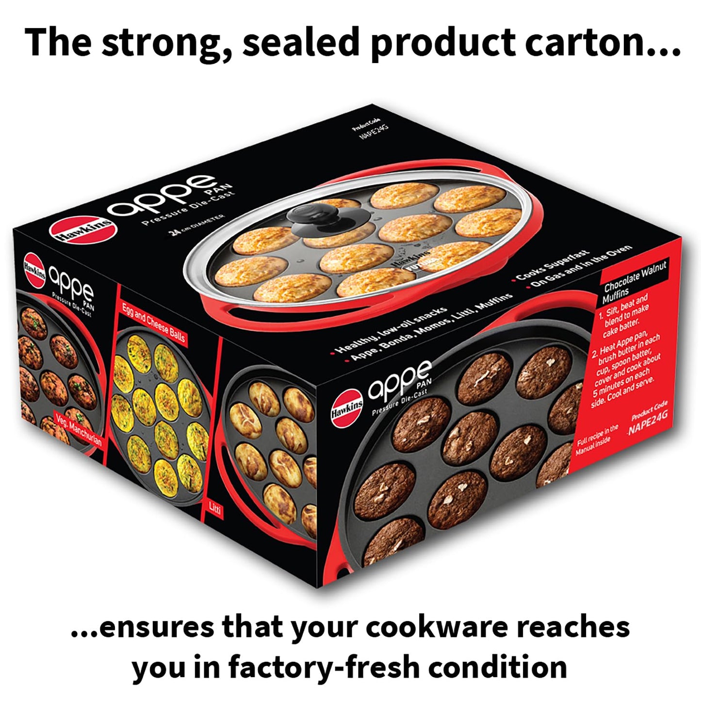 Hawkins Appe Pan Non Stick 12 Cups Paniyaram Pan with Glass Lid, Kuzhi Paniyarakkal, Ponganalu, Litti Pan