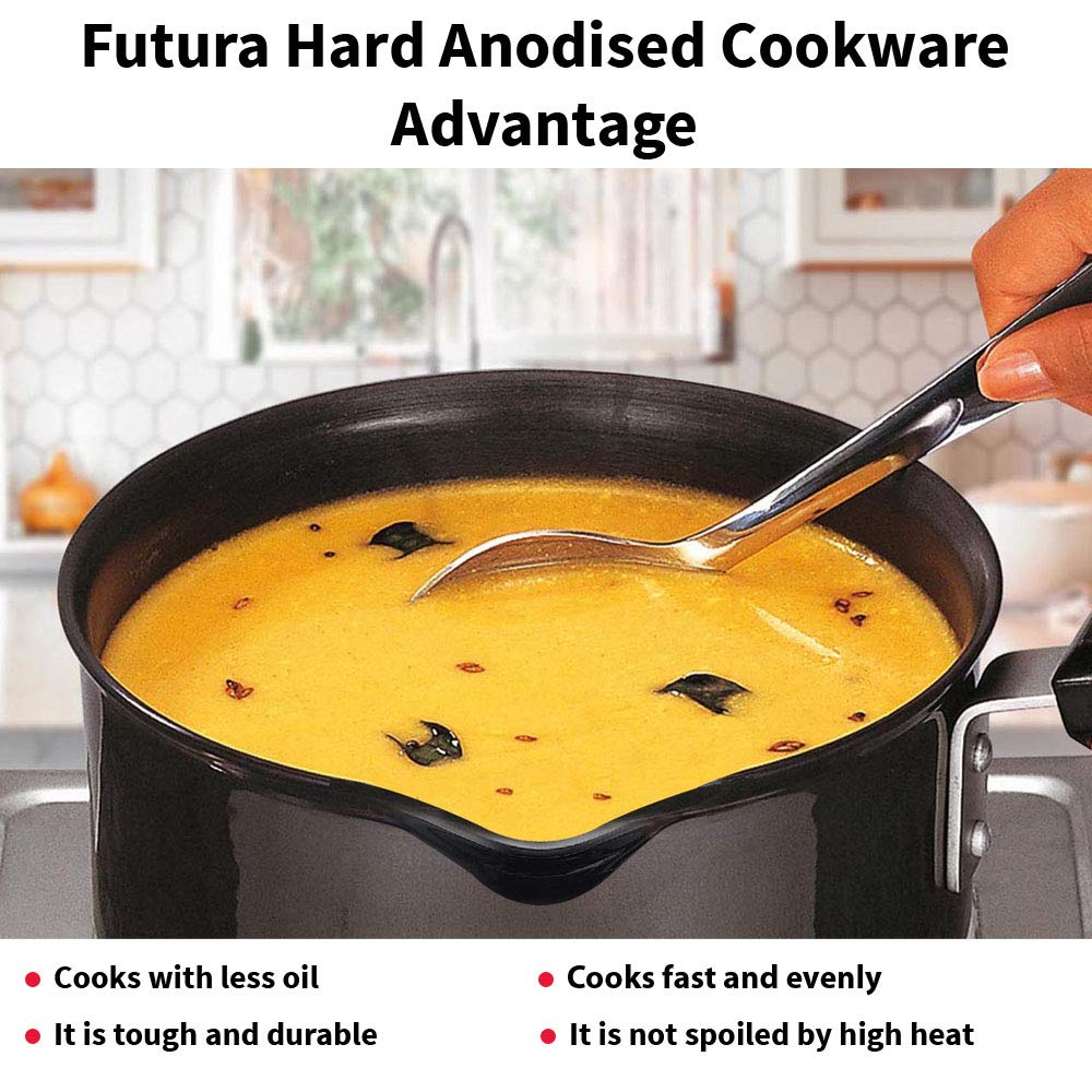 Hawkins Futura Saucepan Hard Anodised Induction Sauce Pan with Lid, Small Multipurpose Sauce Pan