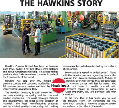 Factory floor with workers and equipment, featuring Hawkins pressure cookers.