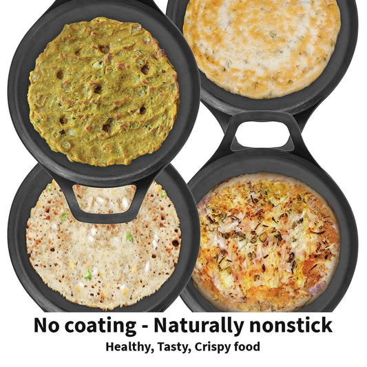 Hawkins Futura Cast Iron Dosa Tava Pre-Seasoned Cast Iron Flat Tawa for Roti, Dosa, and Pancakes