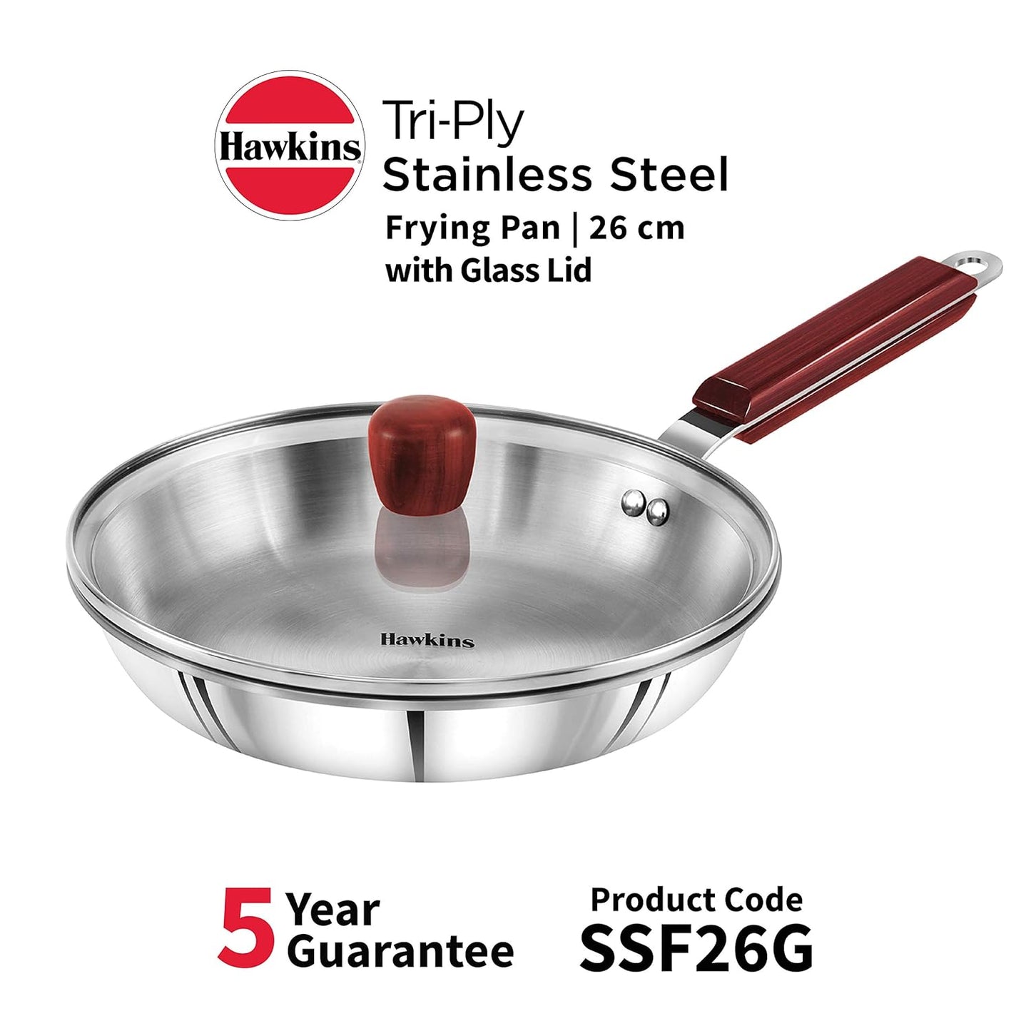 Hawkins Tri-Ply Stainless Steel Frying Pan with Glass Lid