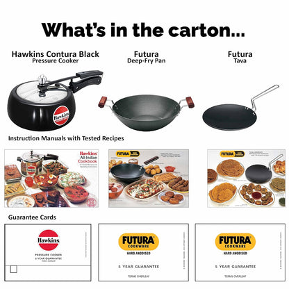 Hawkins Triniti Kitchen Set Tava, Deep-Fry Pan & Inner Lid Pressure Cooker, Hard Anodised Aluminium