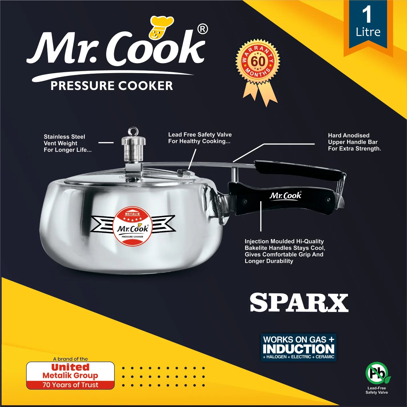 Mr.Cook Sparx Induction Base Stainless Steel Pressure Cooker