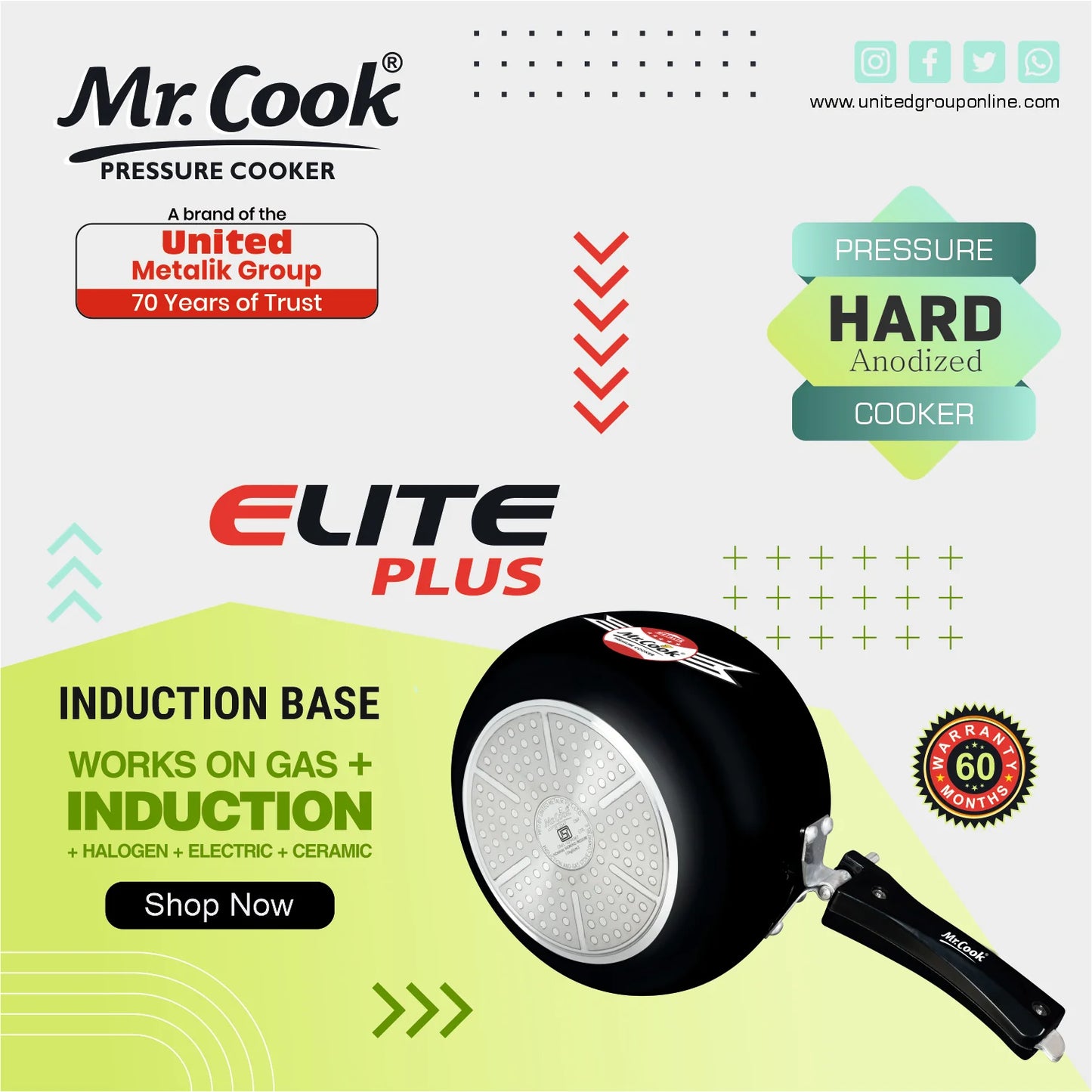 Mr.Cook Elite Plus Hard Anodised Pressure Cooker