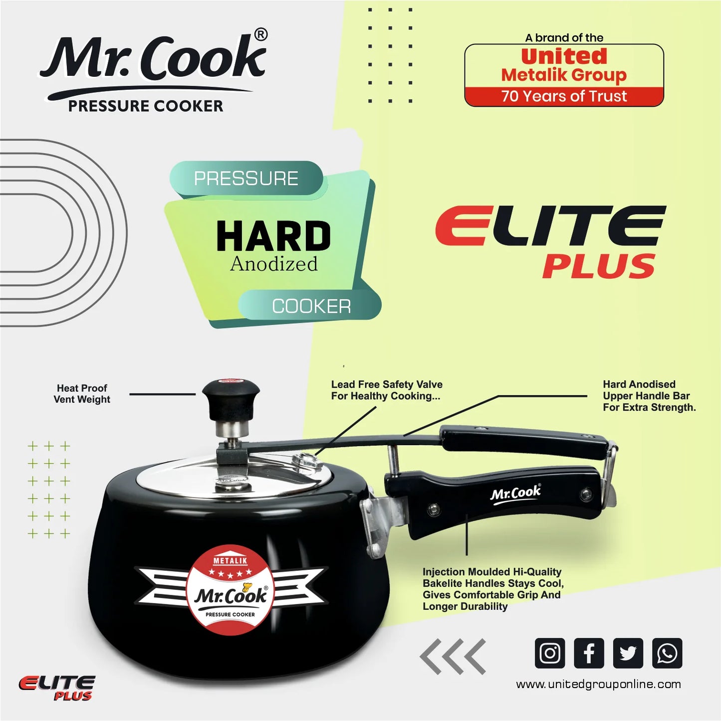Mr.Cook Elite Plus Hard Anodised Pressure Cooker