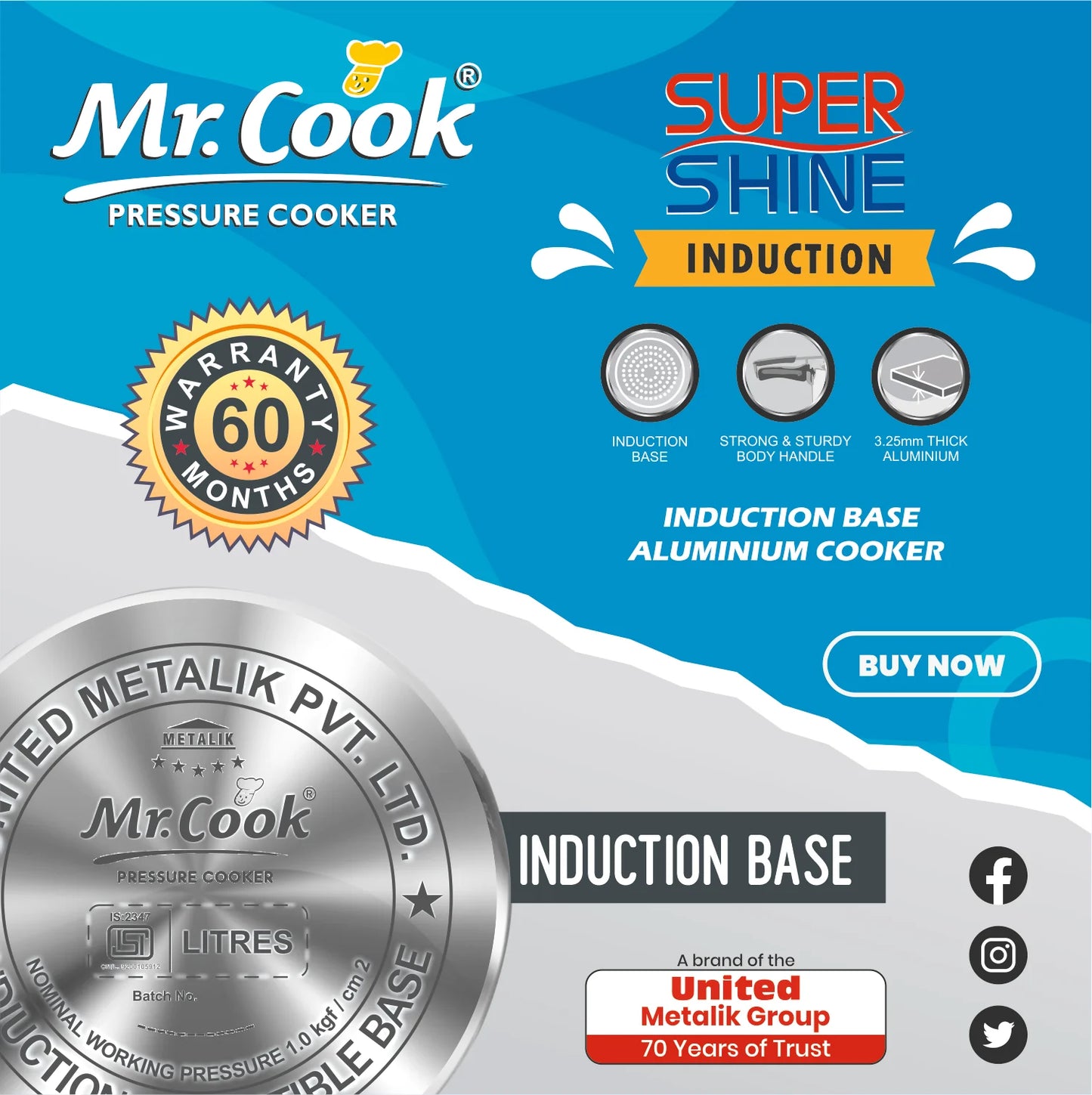 Mr. Cook Super Shine Induction Pressure Cooker